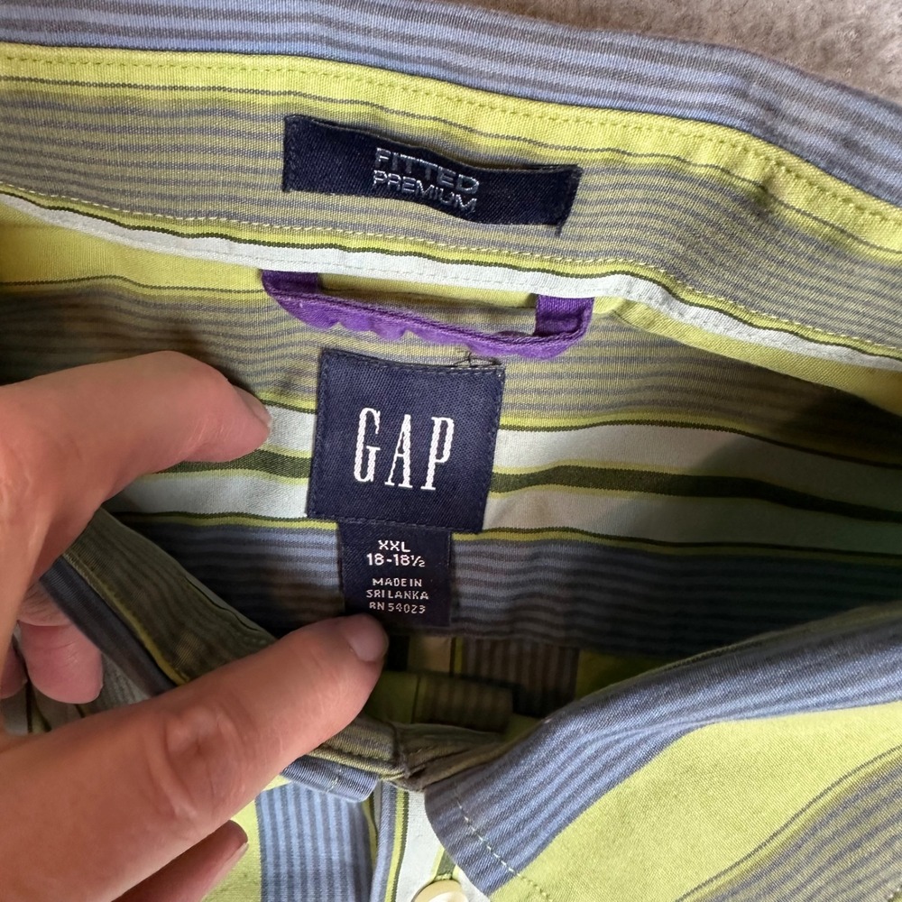 GAP Fitted Premium Mens Long Sleeve Striped Button Down Shirt Green Blue XL - Picture 4 of 9